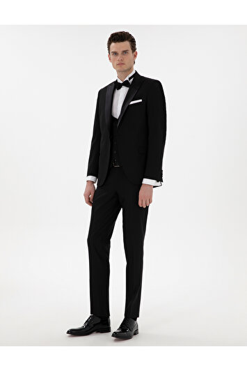 کت شلواری با یقه و جلیقه مردانه سیاه