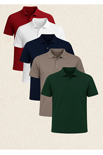 تی‌شرت یقه پلیسه مردانه ۱۰۰% پنبه‌ای ۵ عددی چند رنگ برند OL.01.IV1.002