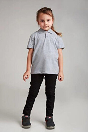 تی‌شرت بچگانه رنگ خاکستری با یقه پولو کوتاه و ۲ دکمه برند سلکرومز