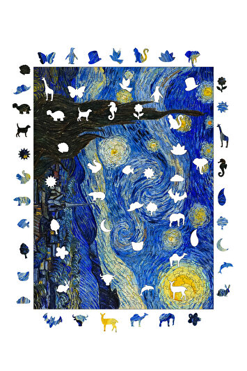 پازل چوبی بزرگسالان شب ستاره‌ای ون گوگ - پازل با قطعات منحصر به فرد و چسب دار R1-12 برند wepuzzleup 1919135448