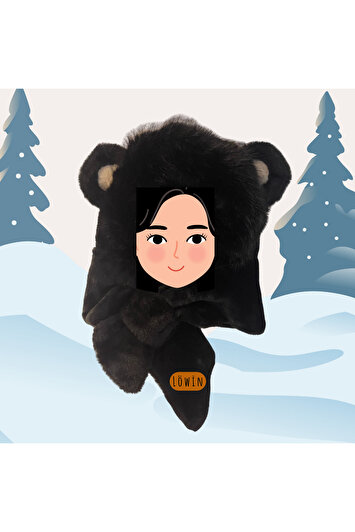 کلاه و شال دو در یک برند با جزئیات گوش | کلاه زمستانی نرم و گرم