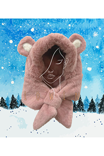 کلاه و شال دو در یک برند با جزئیات گوش | کلاه زمستانی نرم و گرم برند löwin 2224101595