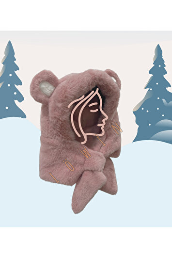 کلاه و شال دو در یک برند با جزئیات گوش | کلاه زمستانی نرم و گرم برند löwin 2224101597