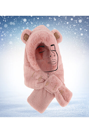 کلاه و شال دو در یک برند با جزئیات گوش | کلاه زمستانی نرم و گرم برند löwin 2224101598