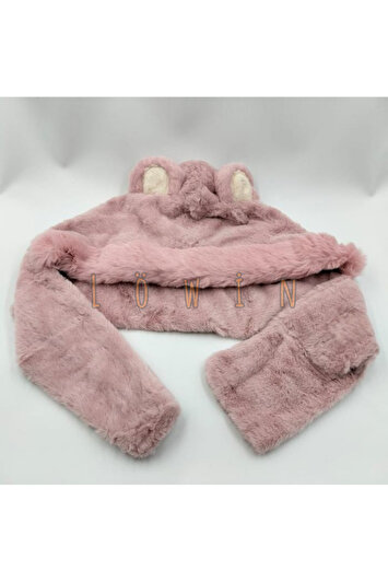 کلاه و شال دو در یک برند با جزئیات گوش | کلاه زمستانی نرم و گرم برند löwin 2224101602