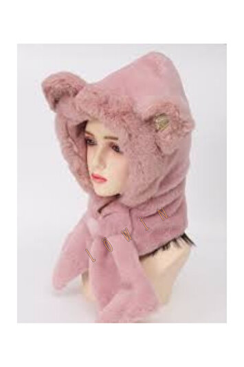 کلاه و شال دو در یک برند با جزئیات گوش | کلاه زمستانی نرم و گرم برند löwin 2224101600