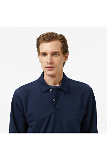 تی‌شرت یقه‌دار مردانه آبی تیره کلاسیک فیت آستین بلند برند nautica 2350027991