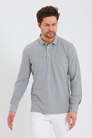 تی‌شرت مردانه یقه‌پولویی راحتی با آستین بلند، رنگ مشکی