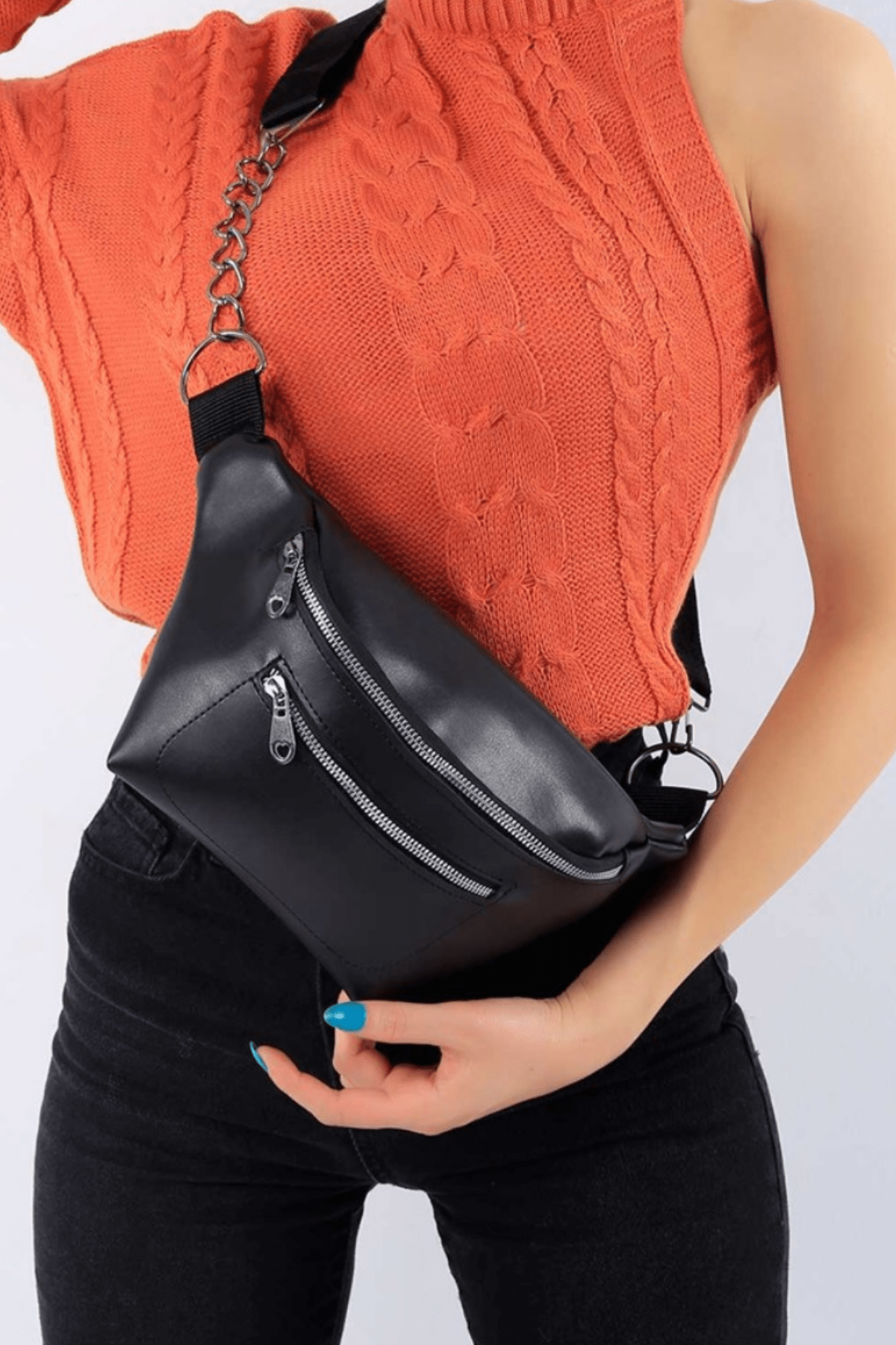 کیف کمری مشکی با دو جیب برند g&e bags