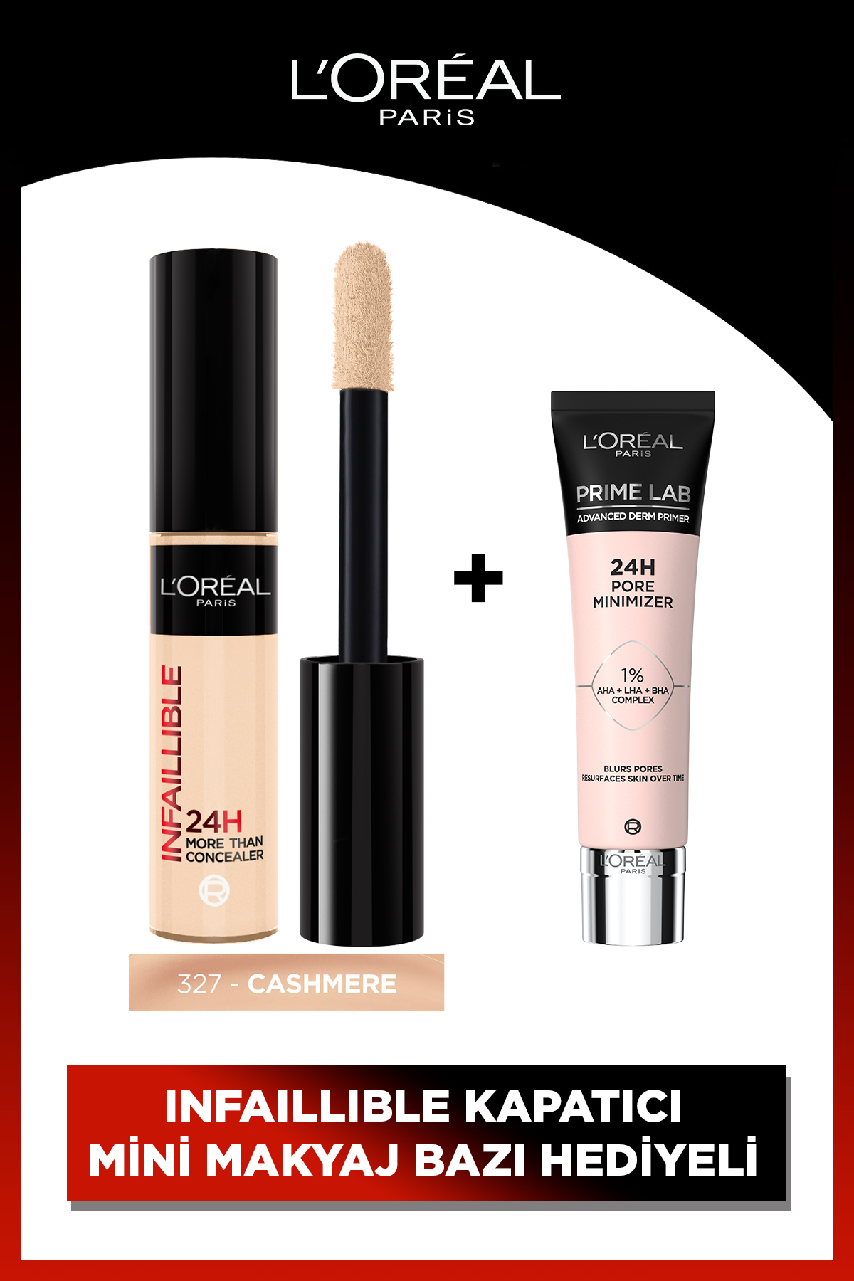 کرم پودر قابل استفاده بر روی کل صورت اینفایلبل ۳۲۷ و پرایم لب پور مینی برند l'oreal paris