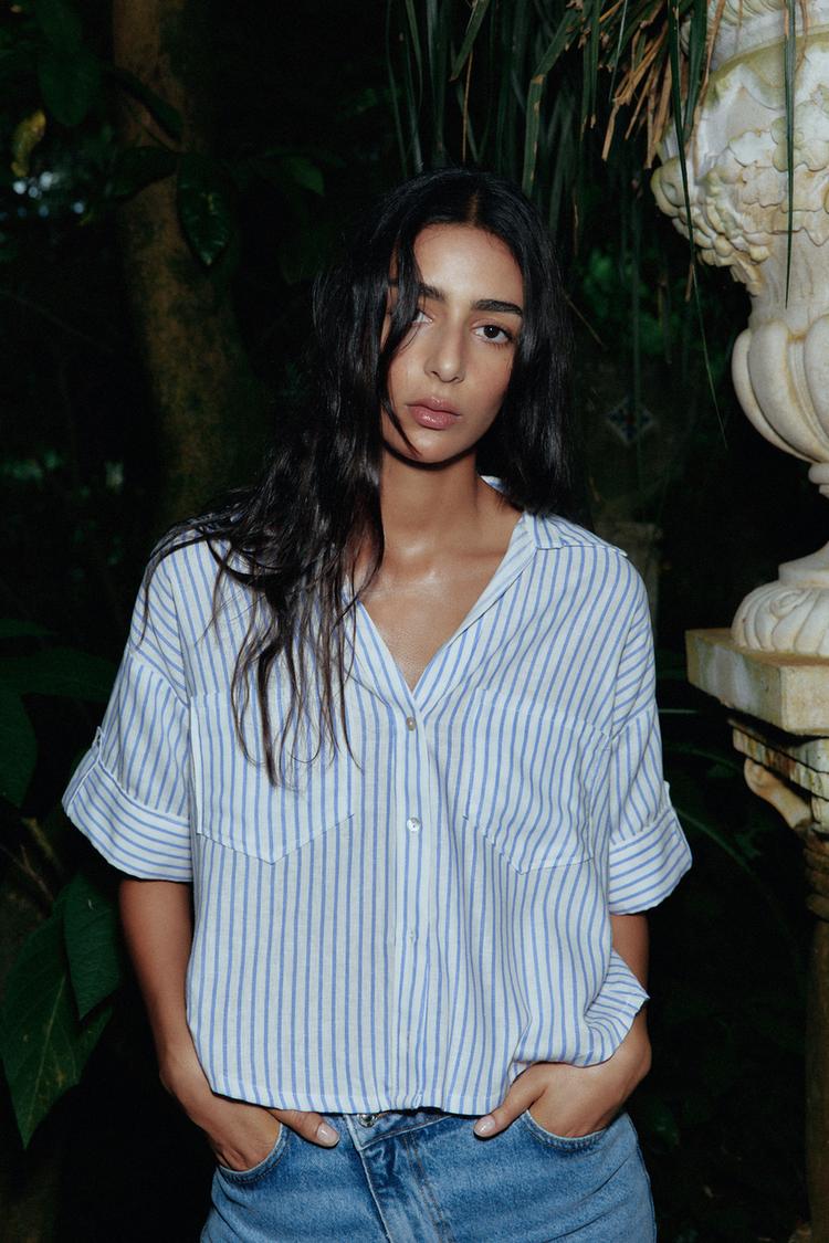 بلوز کوتاه کتان برند Zara